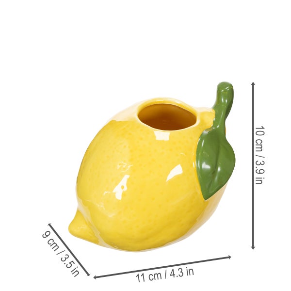 Dekorative Zitronen-Vase aus Keramik mit den Maßen 10 cm Höhe, 11 cm Breite und 9 cm Tiefe