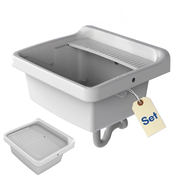 Waschbecken inklusive Waschbrett und Ablaufgarnitur als Set