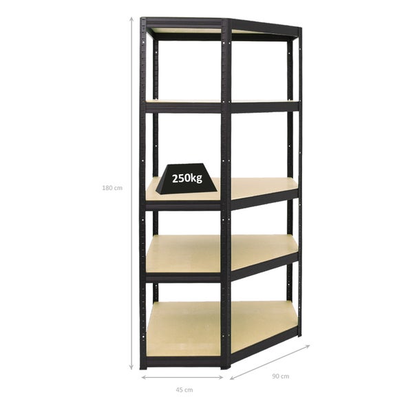 PROREGAL Eckregal Slim Elephant HxBxT 180 x 90 x 45 cm Fachlast 250 kg Schwarz