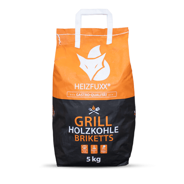 HEIZFUXX Grill Holzkohle Briketts, 5 Kilogramm, Gastro-Qualität.