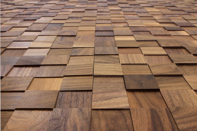 wodewa Holzmosaik Wandverkleidung selbstklebend 3D Optik Nussbaum, geölt 30x30cm Wandpaneele Moderne Wanddekoration Holzverkleidung Wohnzimmer Schlafzimmer