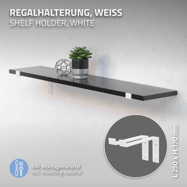 ML-Design 2 Stück Regalhalterung 25x4x14,5 cm, Weiß, aus Metall, 10 Zoll Regalhalterungen, Industrielle Regalwinkel, Regalträger für Wandmontage, 90 Grad Wandhalterung, L-Form Wandregal, mit Schrauben