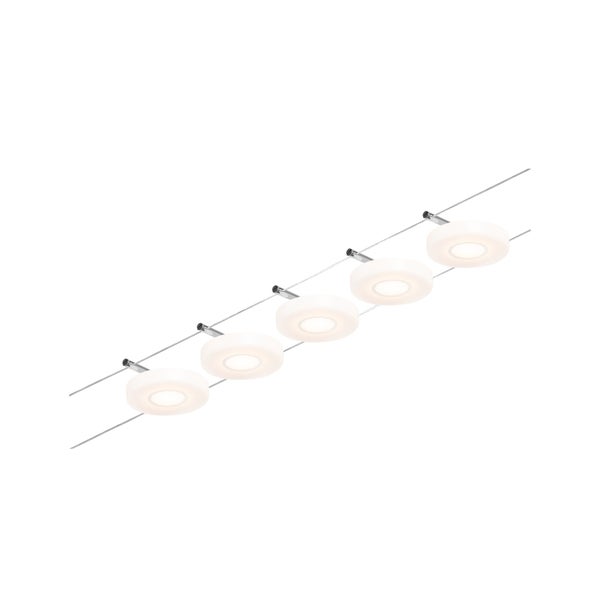 CorDuo LED Seilsystem DiscLED Basisset 5x200lm 5x4,5W 3000K 230/12V Chrom matt, Chrom