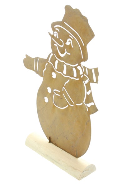 FRANK FLECHTWAREN | Metalldeko Schneemann, 22 x 6 x 30 cm, METALL, HOLZ