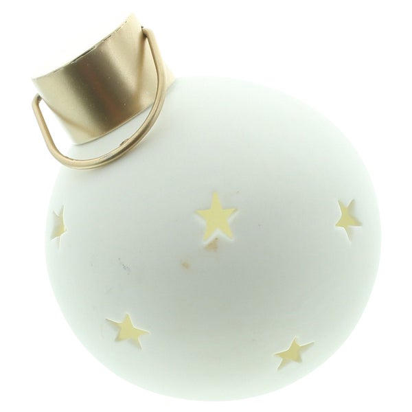 Weihnachtskugel aus Keramik mit Sternenausstanzungen und Aufhänger