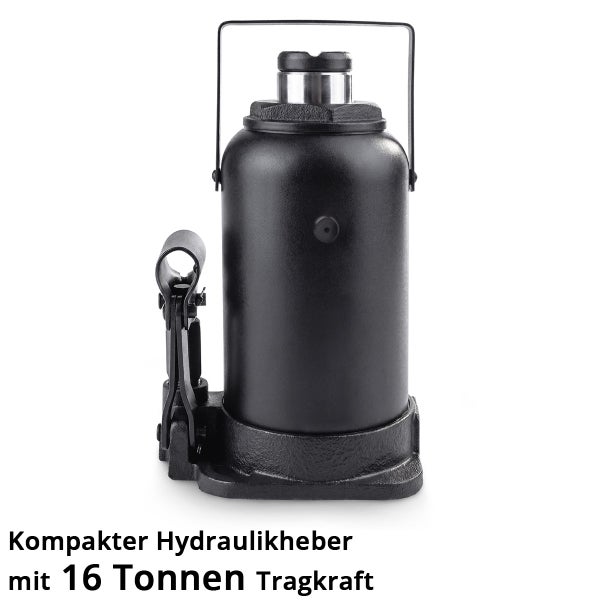 Kompakter hydraulischer Stempelwagenheber mit 16 Tonnen Tragkraft.