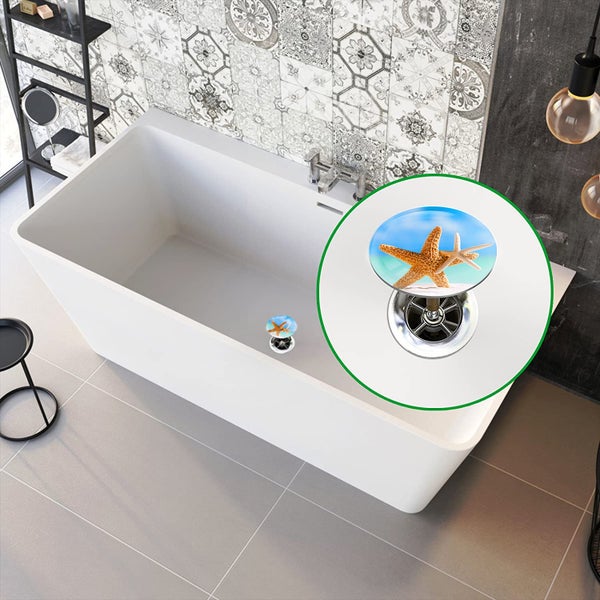 M. ROSENFELD HOME Badewannenstöpsel mit Motiv Seestern - Sea Star - Stöpsel Badewanne 72mm Universal Badewannenstöpsel aus Messing mit Doppel Dichtung