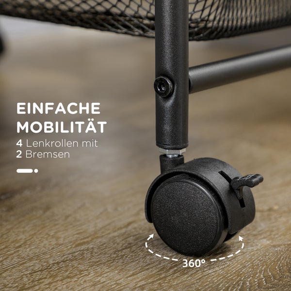 HOMCOM Rollwagen, Küchenwagen mit 4 Körben, Aufbewahrungsregal mit Rollen, Haushaltregal, Servierwagen für Schlafzimmer, Wohnzimmer, Stahl, Schwarz, 41,5 x 31 x 66 cm