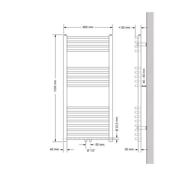 ECD Germany Badheizkörper 600 x 1200 mm Anthrazit gebogen mit Mittelanschluss - Design Heizkörper Handtuchwärmer Handtuchtrockner Handtuchheizkörper Handtuchheizung Handtuchheizer Badezimmer Heizung