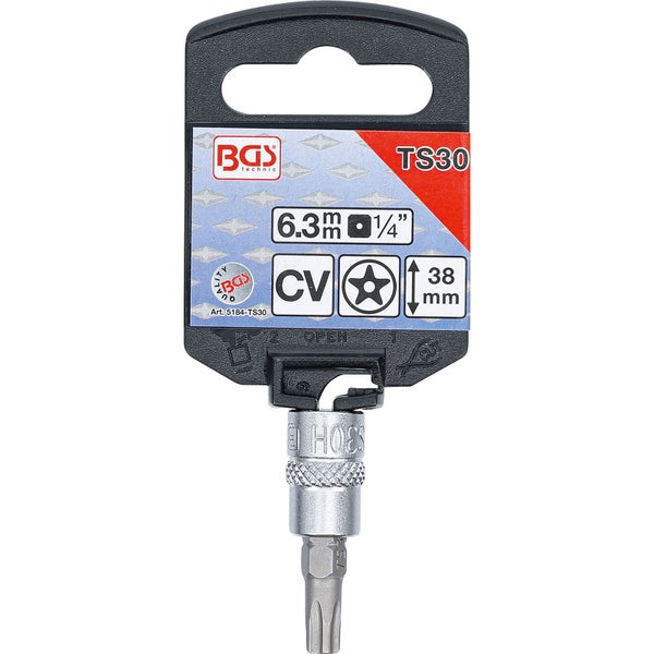 BGS Bit-Einsatz Antrieb Innenvierkant 6,3 mm (1/4) TS-Profil (für Torx Plus) mit Bohrung TS30 - 5184-TS30