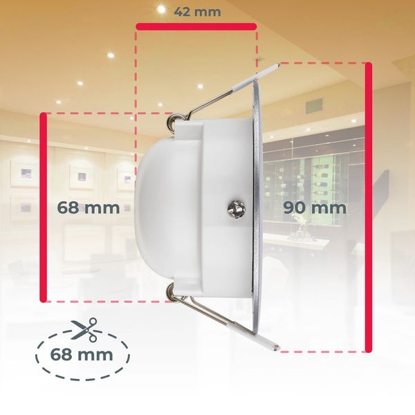 Einbaustrahler 68mm 5er Set - 230V, 4,9W, 480lm, LED, dimmbar, IP65, warmweiß, silberfarbig