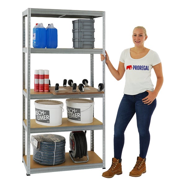 PROREGAL Schwerlastregal Slim Elephant S HxBxT 180 x 90 x 45 cm 5 Ebenen Fachlast 350 kg Verzinkt