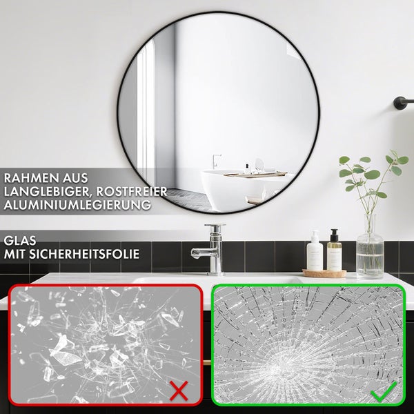 Floordirekt Wandspiegel Bella Runder Spiegel Aluminiumlegierung Schwarz Ø 60 cm