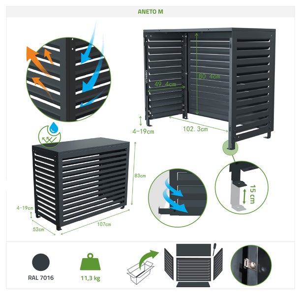 Aneto M Klimaanlagenverkleidung mit Maßangaben