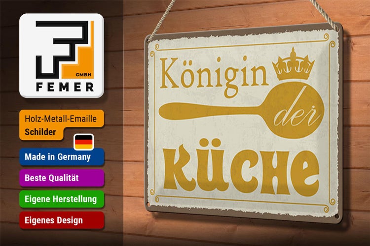 Blechschild Spruch 30x20cm Königin der Küche Krone
