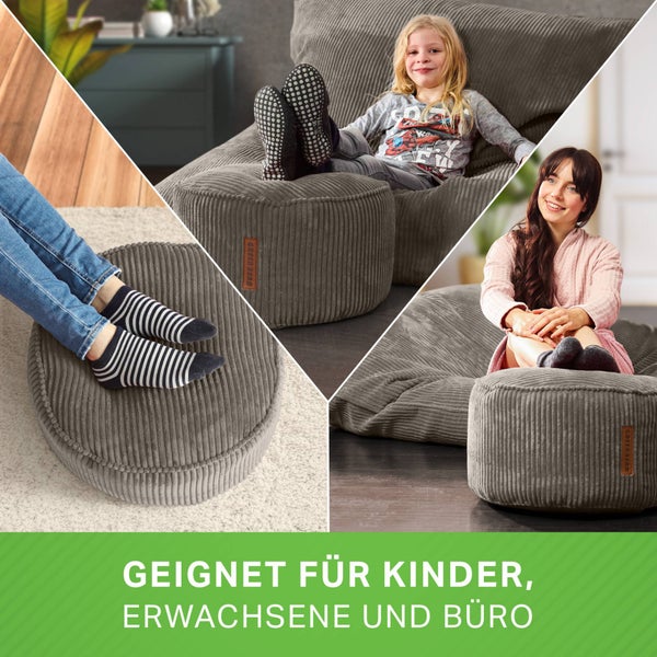 Green Bean Pouf-Kissen 45x25cm mit EPS-Perlen Füllung & Cordstoff Bodenkissen Liegekissen Sitzkissen Sitzhocker Sessel Kinder Erwachsene Stoff Hocker Ablage Anthrazit