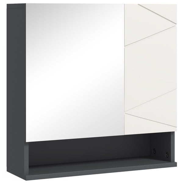 kleankin Spiegelschrank Bad, Badezimmerschrank mit Spiegel, Hängeschrank mit Verstellbar Ablage, Offenes Fach, Anti-Beschlag-Funktion, Wandschrank 55x17x55cm Grau