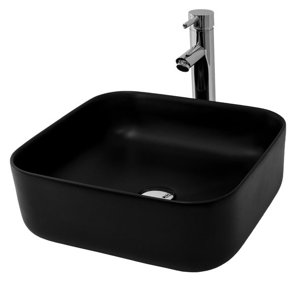 ML-Design Waschbecken aus Keramik in Schwarz Matt, 39,5x39,5x14 cm, Rechteckige Aufsatzwaschbecken, Moderne Waschtisch, Waschschale mit Abflussloch, Waschplatz Handwaschbecken, für Badezimmer/Gäste-WC