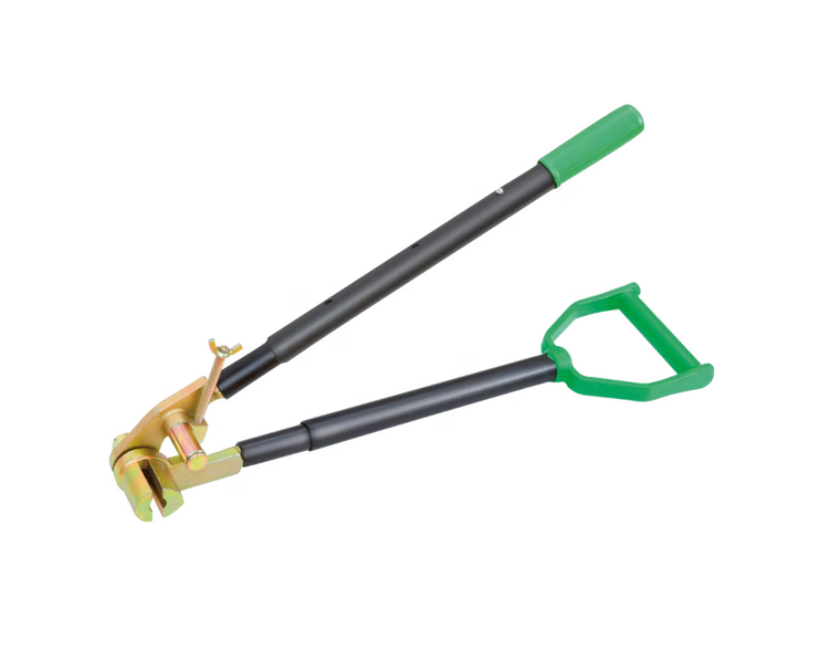 Ein manueller Steinabzieher oder Pflastersteinverlegehilfe mit Metallgestell und Griffen.