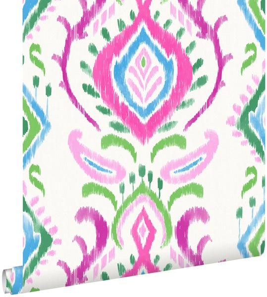 ESTAhome Tapete Barockmuster Grün und Rosa - 53 cm x 10.05 m - 148648