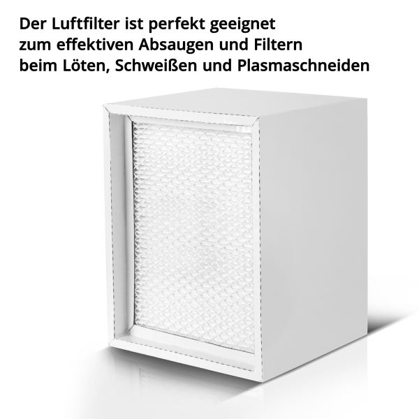 Ein rechteckiger Luftfilter für Lötanlagen, Schweißgeräte und Plasmaschneider zur effektiven Absaugung und Reinigung der Arbeitsluft.