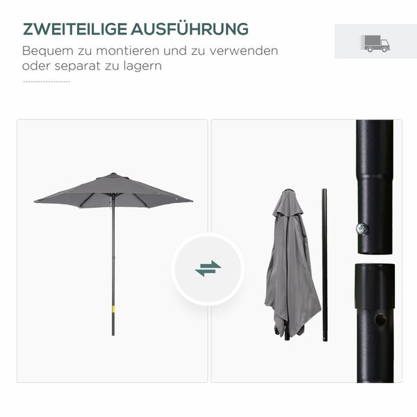 Outsunny Sonnenschirm Ø196 cm, Drehbar Sonnenschirm mit Knickfunktion, sechseckig Balkonschirm Strandschirm windfest stabil Marktschirm Kurbelschirm Sonnenschutz für Strand Balkon Garten, Dunkelgrau