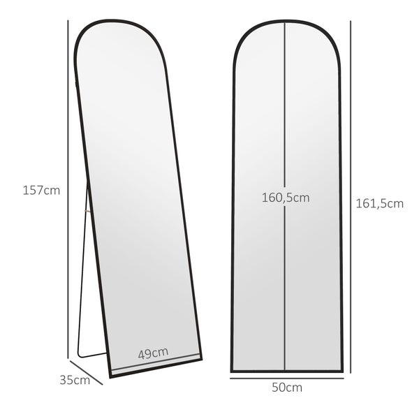 HOMCOM Ganzkörperspiegel, Wandspiegel mit Ständer, Aluminiumlegierungsrahmen, Standspiegel für Wohnzimmer, Schlafzimmer, 161,5 x 50 cm, Aluminium, Schwarz