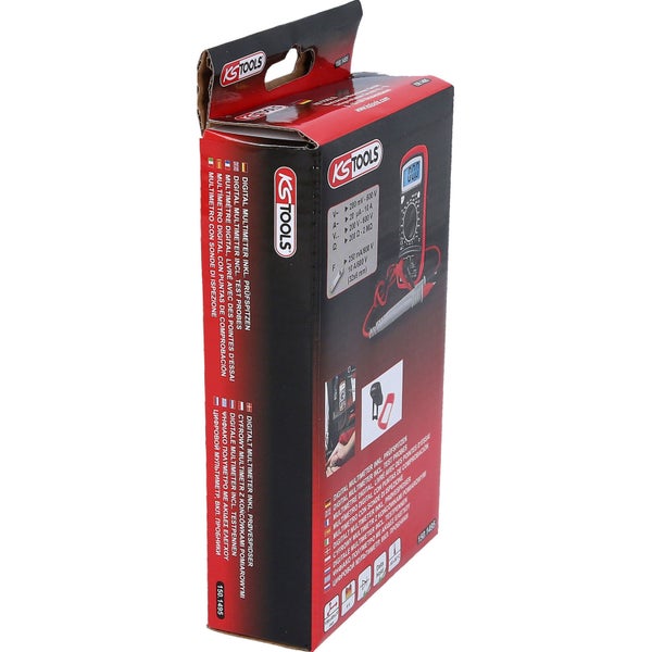 Verpackung eines digitalen Multimeters inklusive Prüfspitzen von KS Tools