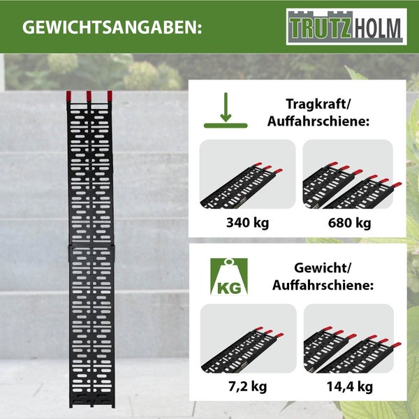 TRUTZHOLM 1 x Auffahrrampe klappbar 228 cm Traglast 340 kg Alu schwarz gelocht Motorradrampe Verladerampe