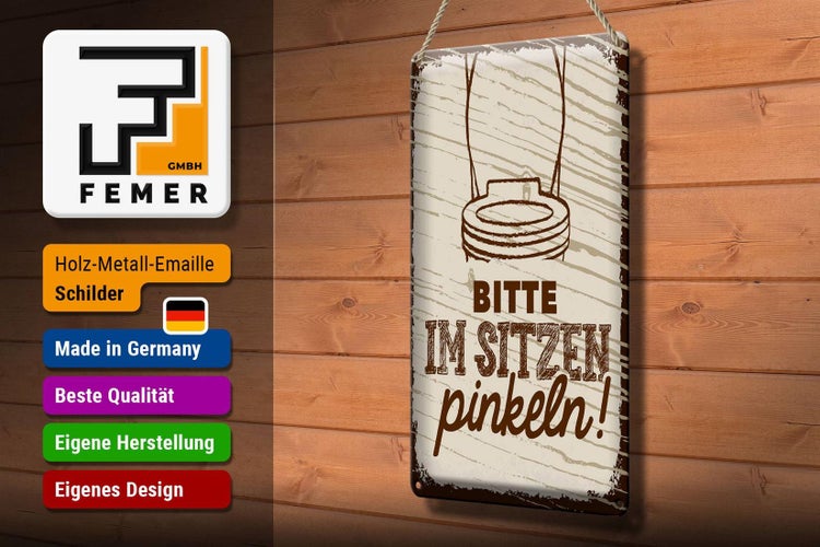 Blechschild Spruch 20x30cm Bitte im sitzen pinkeln braun
