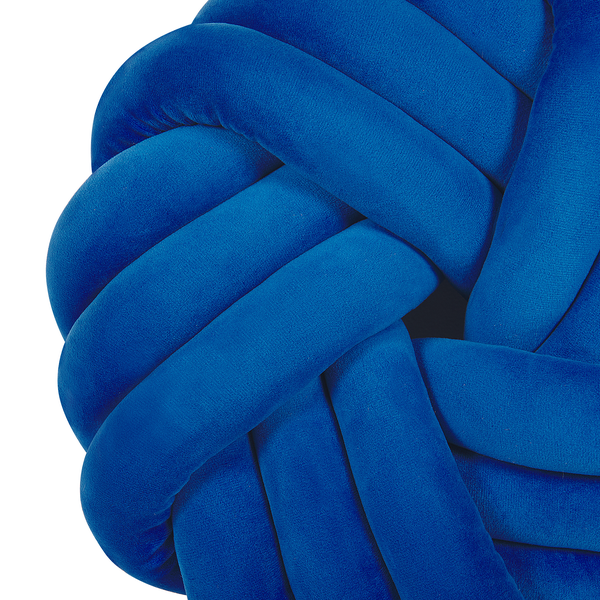 Dekoratives Knotenkissen aus samtigem Textilmaterial in runder Kugelform