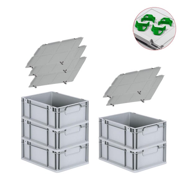 PROREGAL Spar Set 5x Eurobox Nextgen Economy Mit Auflagedeckel & 4x Schiebeschnappverschlüsse Grün Griffe Geschlossen HxBxT 17 x 30 x 40 cm 16 Liter