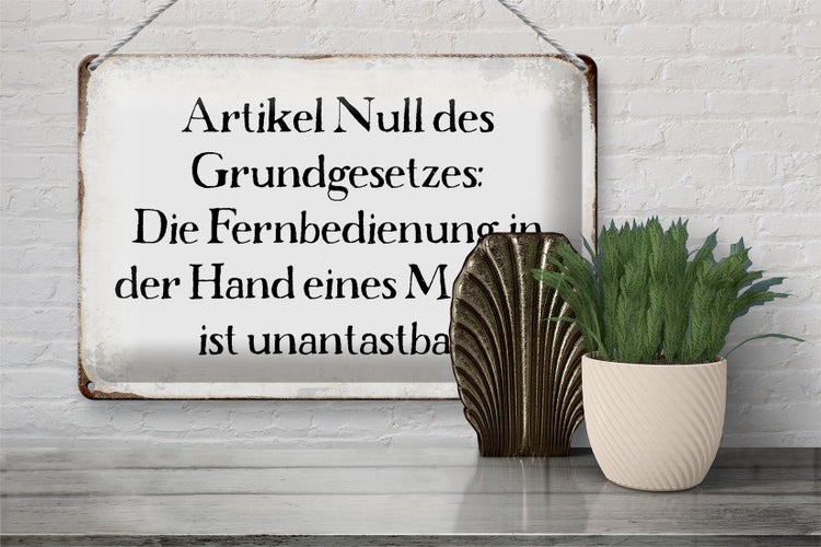 Blechschild Spruch 30x20cm Fernbedienung in der Hand Mannes