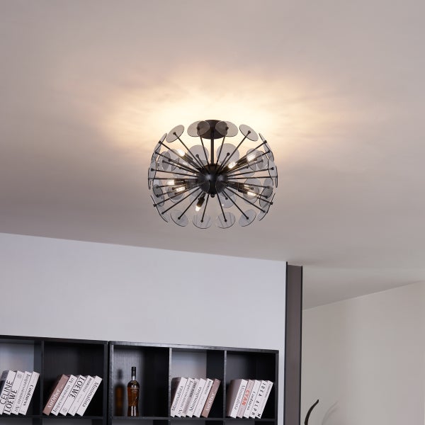 Art-Deco-Deckenleuchte Schwarz mit Rauchglas - Atomic