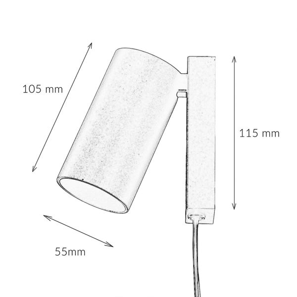 Technische Zeichnung einer Wandleuchte mit den Maßen 105 mm, 115 mm und 55 mm.
