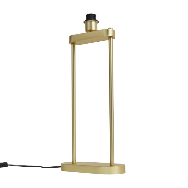 Tischlampenfuß aus Metall in Goldoptik, minimalistisches rechteckiges Rahmendesign mit Fassung oben.