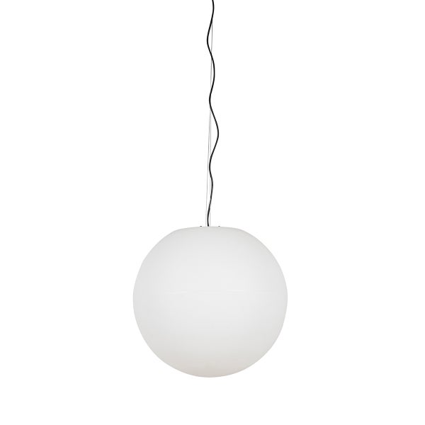 Pendelleuchte Kugelform aus Kunststoff in Weiß mit schwarzem Kabel