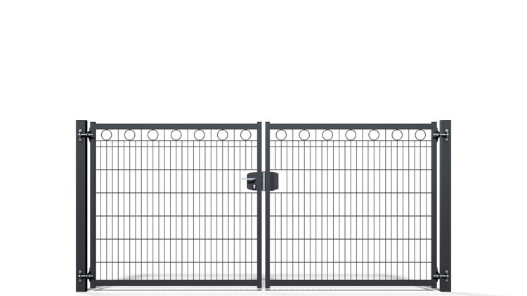 Gartentor ZAUNGURU BASIC-Line Berlin Kreis aus Metall, Höhe: 143cm, Breite: 321cm, 2-flügelig inkl. Pfosten, Schloss und Zubehör, Feuerverzinkt und in RAL 7016 Anthrazitgrau pulverbeschichtet