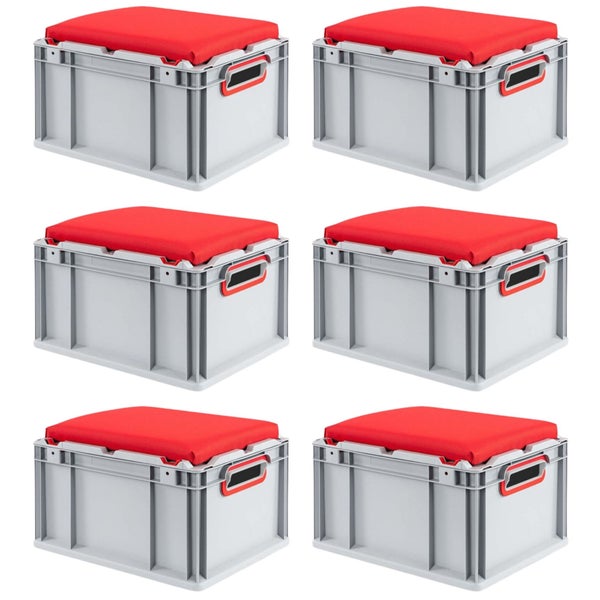 PROREGAL SparSet 6 x Eurobox NextGen Seat Box Rot HxBxT 26,5 x 30 x 40 cm 20 Liter Griffe Offen Eurobehälter Sitzbox Transportbox