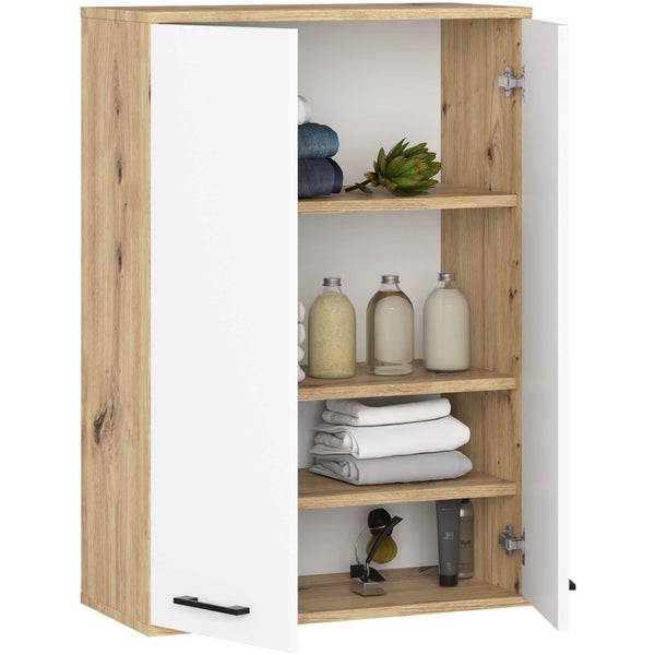 Offener Badschrank mit Regalen zur Aufbewahrung von Badutensilien