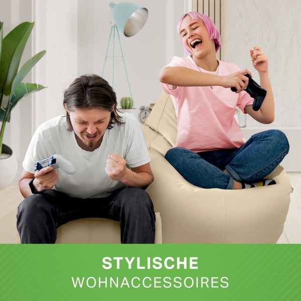 Green Bean 2er Set Sitzsack + Hocker - fertig befüllt - robust waschbar schmutzabweisend - Kinder & Erwachsene Bean Bag Bodenkissen Lounge Sitzhocker Relax-Sessel Gamer Gamingstuhl Pouf - Beige