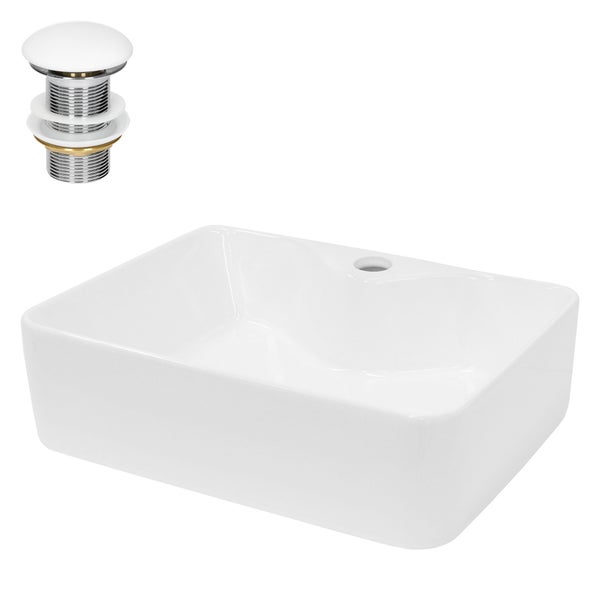 ECD Germany Design Waschbecken Waschtisch 480 x 380 x 140 mm inkl. Ablaufgarnitur für Waschbecken ohne Überlauf - Keramik Weiß Aufsatzbecken Aufsatzwaschbecken Waschschale Aufsatzwaschtisch Spülbecken