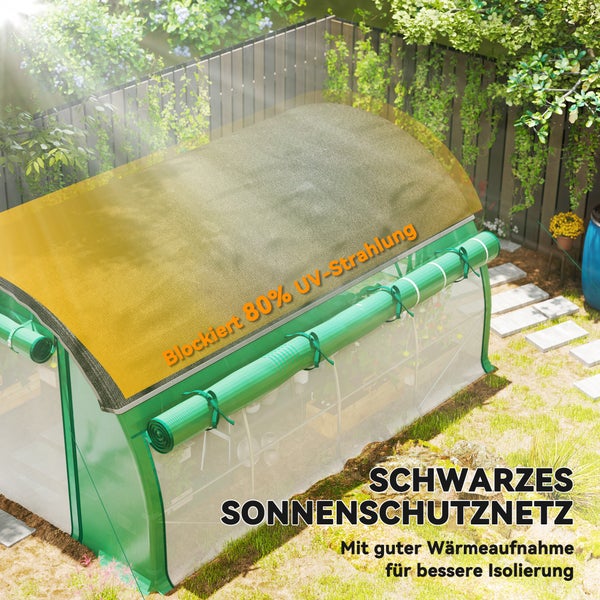 Outsunny Gewächshaus 4 x 3 x 2 m Foliengewächshaus mit 8 Fenster, Rolltüren, Aufrollbar Seitenwänden, UV-beständiger Folientunnel, Winterfest Tomatenhaus mit Erdanker, Grün
