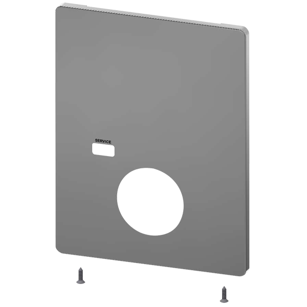 Serviceabdeckung aus Metall mit Ausschnitten für Service und Spülung inklusive zwei Befestigungsschrauben.