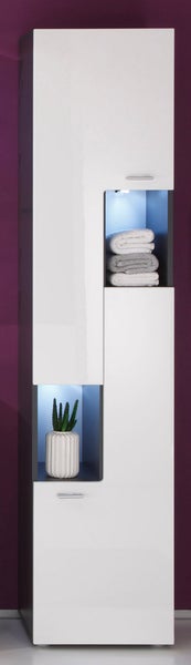 TetisBad Badschrank hoch 2 Türen, 2 offene Fächer Graphit Dekor, weiß Hochglanz. 40 X 30 X 182 cm