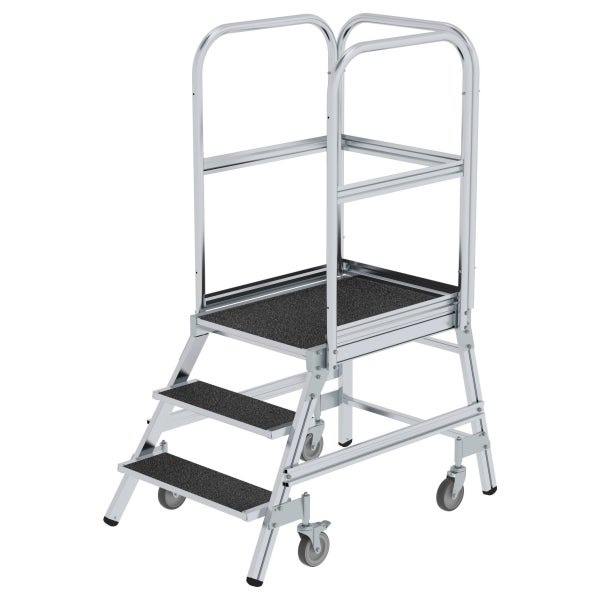 Rollbare Arbeitsbühne mit drei Stufen und Haltegriff