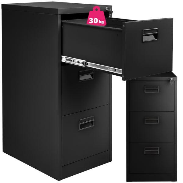 Aktenschrank tectake  62,4 x 46 x 102,8 cm aus pulverbeschichtetem Stahl schwarz
