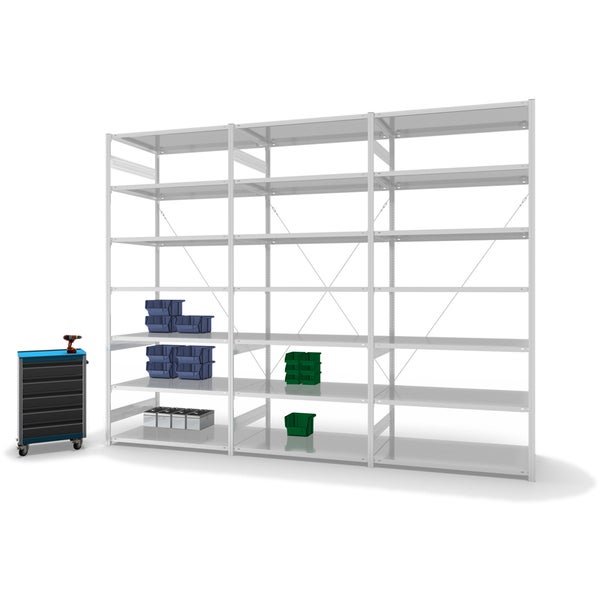 PROREGAL Fachbodenregal Stecksystem T-Profil Light-Duty Grundregal HxBxT 300 x 130 x 80 cm 7 Ebenen Fachlast 190 kg Einseitig Nutzbar Lichtgrau