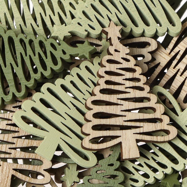 Holz Streuteile in Form von Tannenbäumen als weihnachtliche Tischdekoration