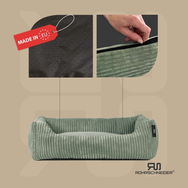 Rohrschneider Tierbett Cordstoff breit Gr. 1 salbei + faltbarer Reisenapf